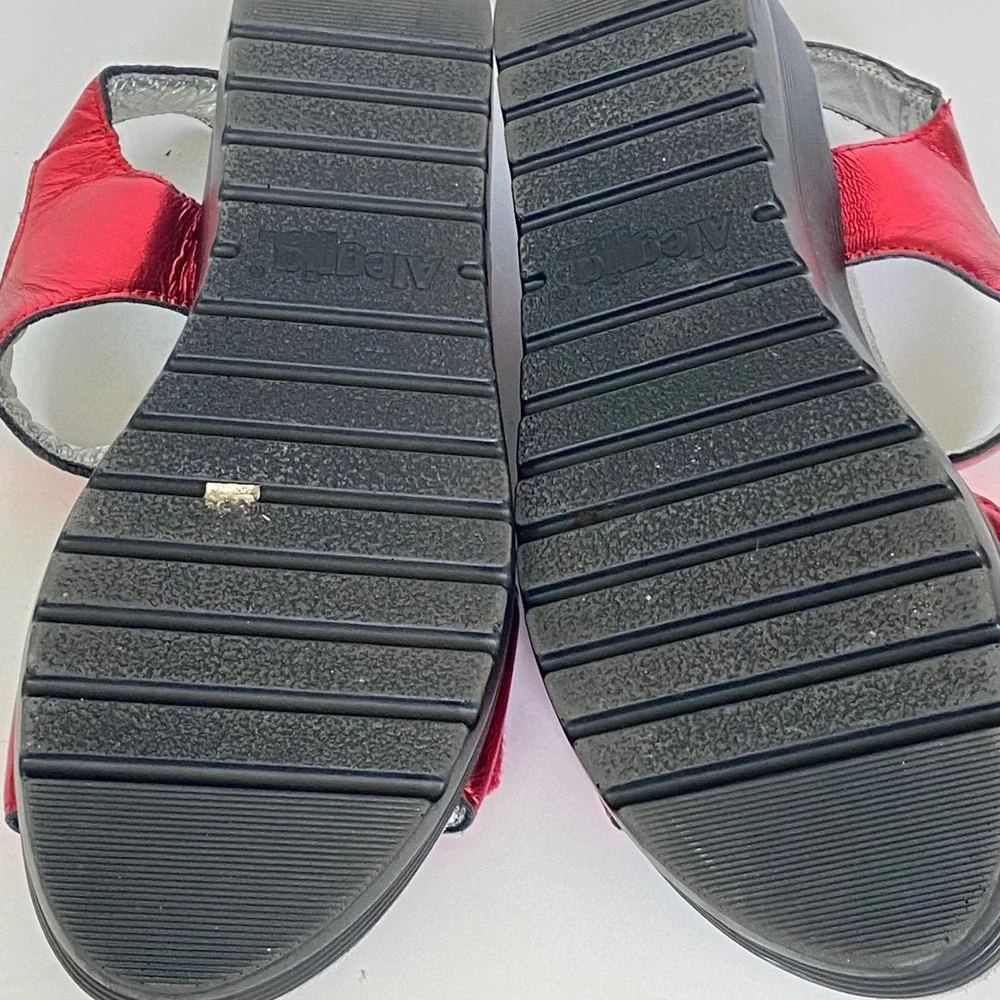 Alegria Morena Red Metallic Leather Platform Wedge Sandals MOR-257 Womens 41